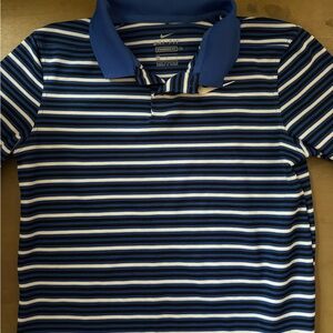 Nike Navy and White Striped Polo